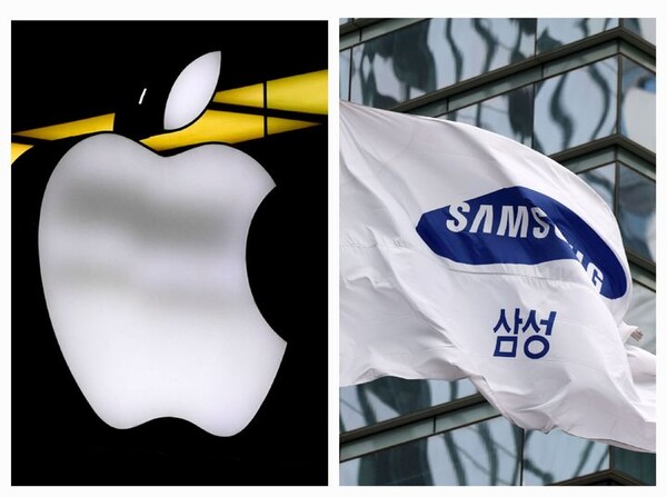 애플이 14년 만에 삼성으로부터 세계 최대 스마트폰 제조사 자리를 탈환할 것이라는 전망이 25일(현지 시간) 나왔다. 사진은 애플과 삼성전자 로고. (사진=뉴시스DB) 2025.11.26. *재판매 및 DB 금지